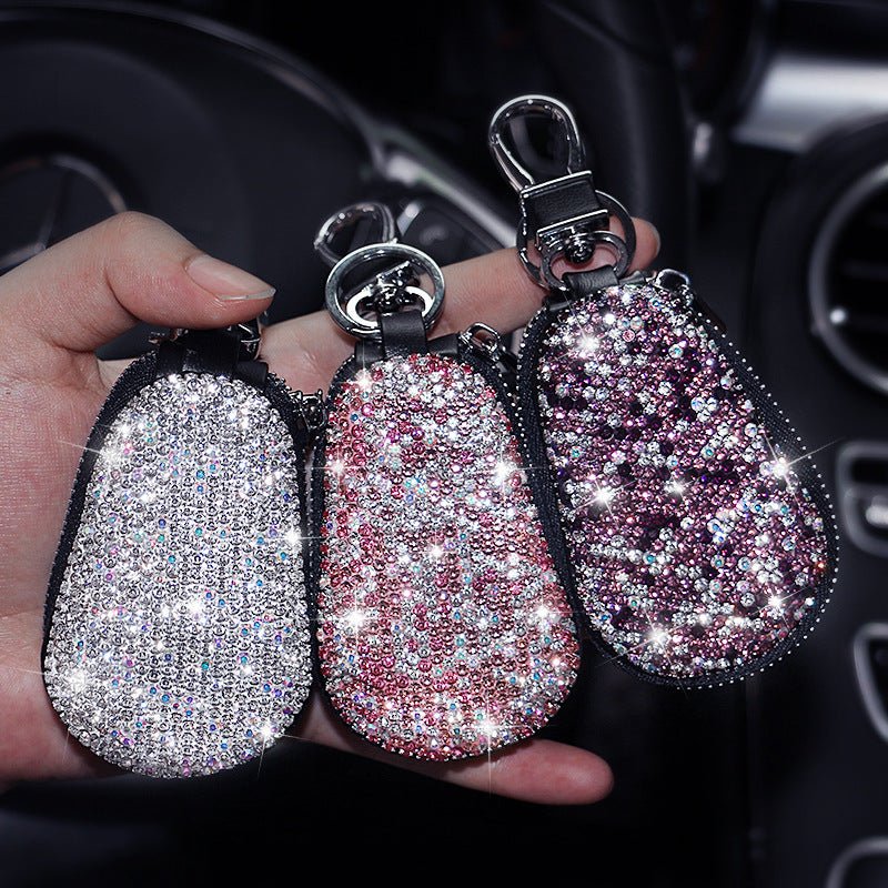 Leather Gourd Rhinestone Female Car Key Cover - Zambeel