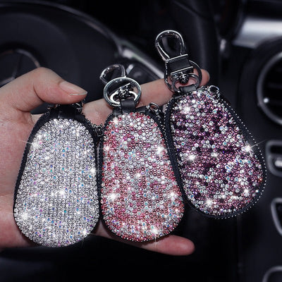 Leather Gourd Rhinestone Female Car Key Cover - Zambeel
