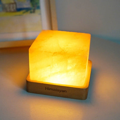 LED Square Wooden Base Crystal Salt Lamp - Zambeel