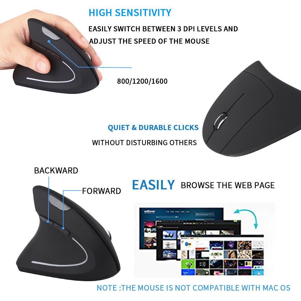 Left Hand Vertical Mouse Wireless Mouse - Zambeel