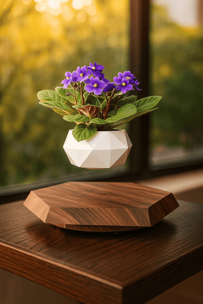 Levitating - Floating Flower Pot with Wood Base © - Zambeel