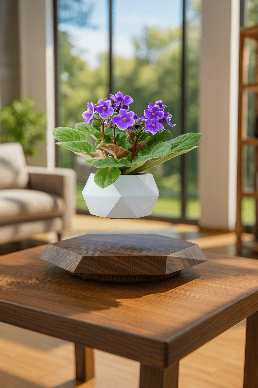 Levitating - Floating Flower Pot with Wood Base © - Zambeel