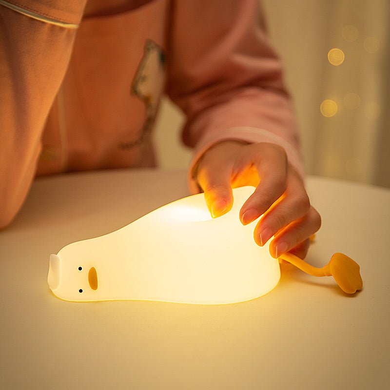 Lie Flat Duck Silicone Night Light Children's Bedside Table Lamp LED Smart With Sleep Night Light Pat Dimming Atmosphere Table Lamp Gift - Zambeel