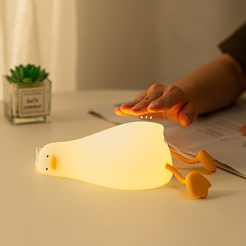 Lie Flat Duck Silicone Night Light Children's Bedside Table Lamp LED Smart With Sleep Night Light Pat Dimming Atmosphere Table Lamp Gift - Zambeel
