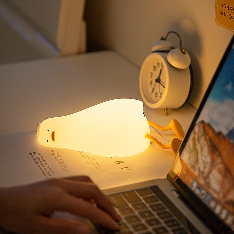 Lie Flat Duck Silicone Night Light Children's Bedside Table Lamp LED Smart With Sleep Night Light Pat Dimming Atmosphere Table Lamp Gift - Zambeel