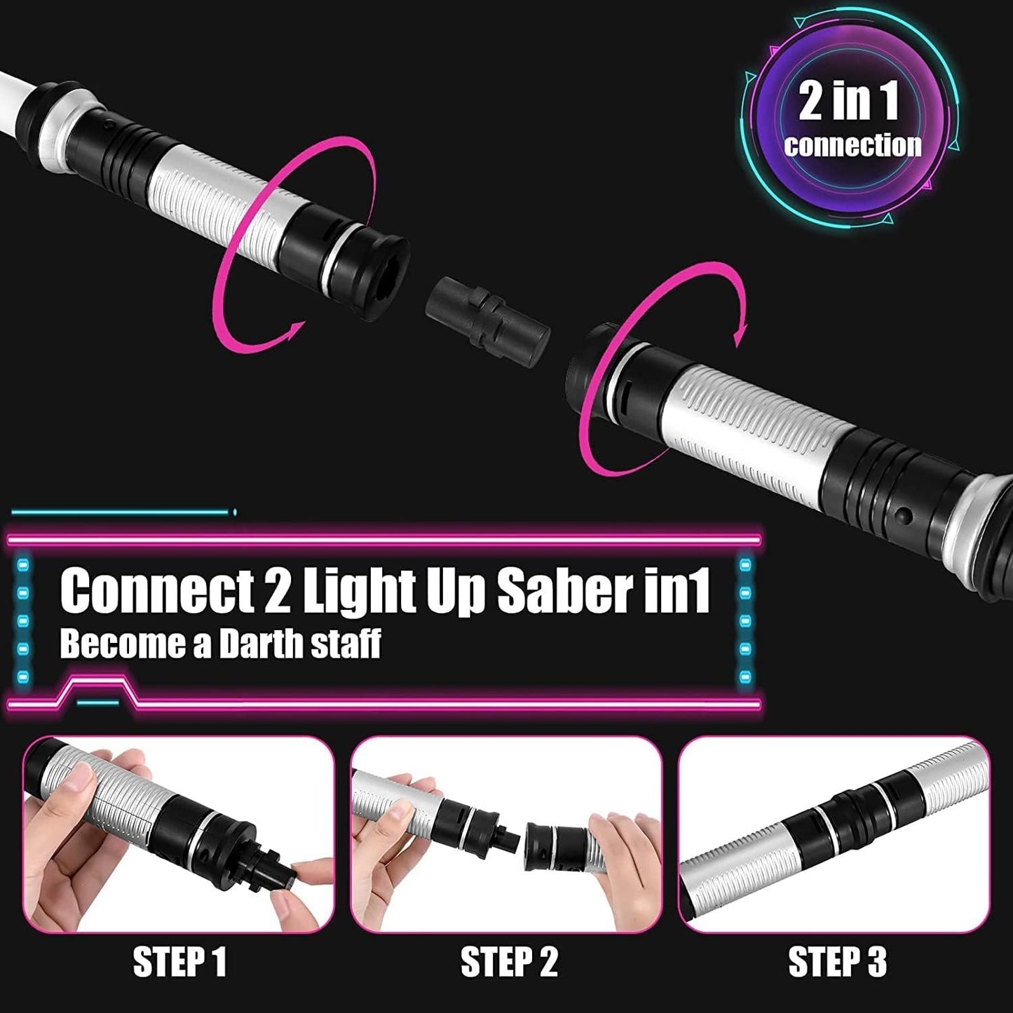Lightsaber Kids - 2 Pack - LED Light Up Saber With Sound Retractable 7 Colors Light Saber Sword For Boys Kids Party Favors - Zambeel