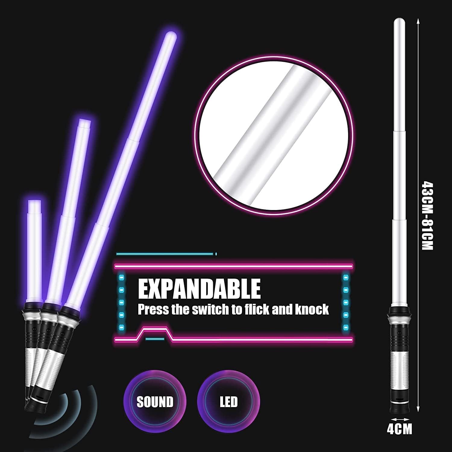 Lightsaber Kids - 2 Pack - LED Light Up Saber With Sound Retractable 7 Colors Light Saber Sword For Boys Kids Party Favors - Zambeel