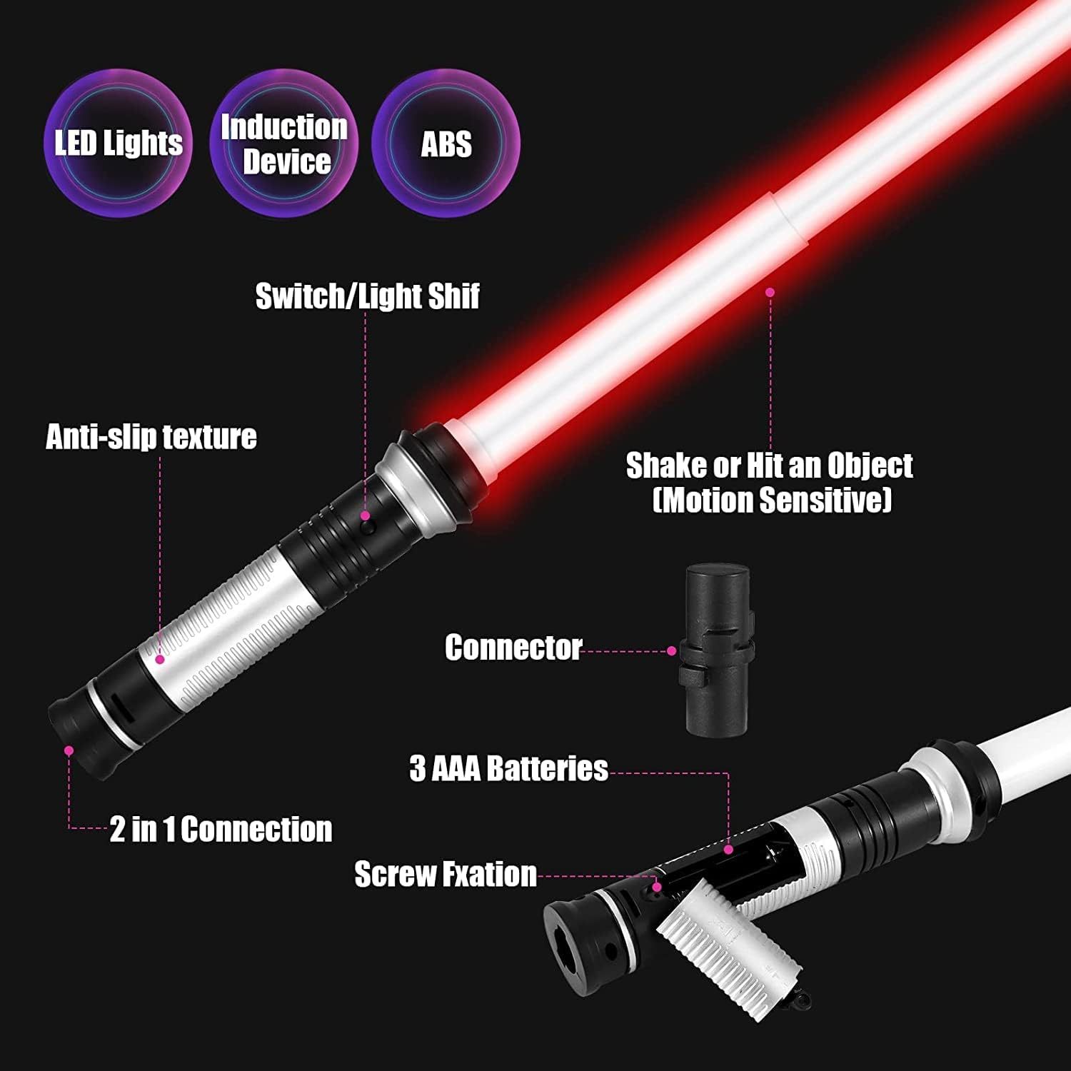 Lightsaber Kids - 2 Pack - LED Light Up Saber With Sound Retractable 7 Colors Light Saber Sword For Boys Kids Party Favors - Zambeel