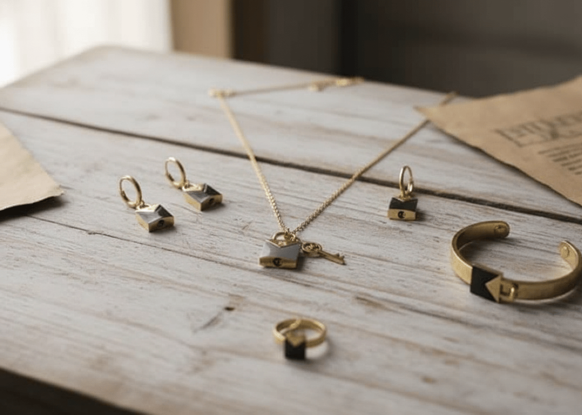 Lock & Key Black Enamel Jewelry Set - Zambeel