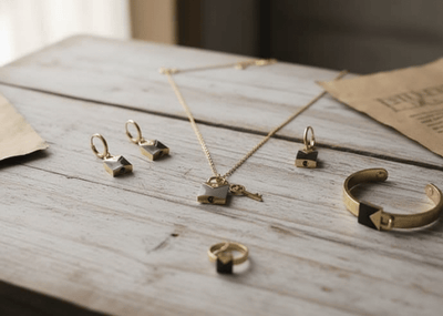 Lock & Key Black Enamel Jewelry Set - Zambeel