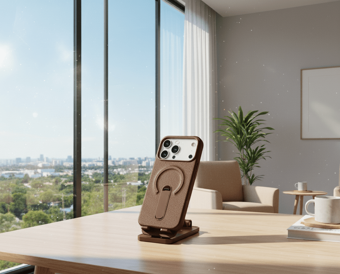 Luxury Leather MagSafe Case with Ring Kickstand for iPhone - Zambeel