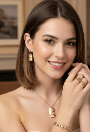 Luxury “V” Monogram Gold Jewelry Set - Zambeel