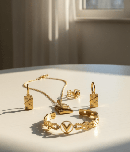 Luxury “V” Monogram Gold Jewelry Set - Zambeel