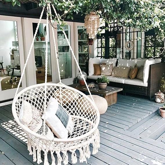 Macrame Hanging Swing Chair Hammock © - Zambeel
