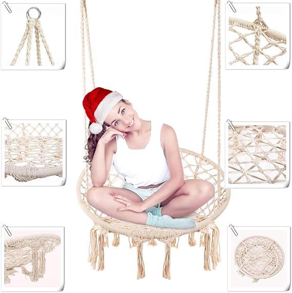 Macrame Hanging Swing Chair Hammock © - Zambeel