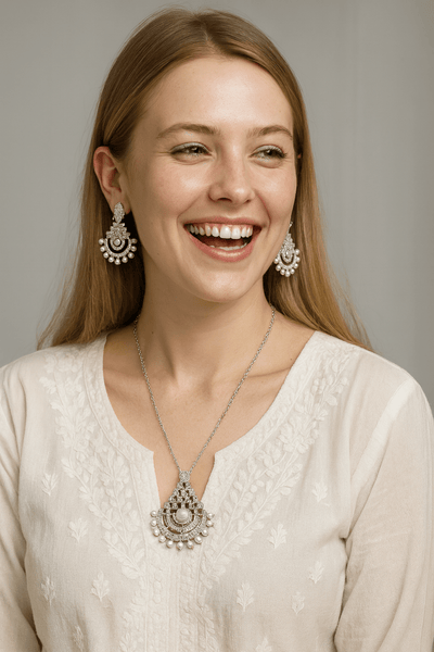 Majestic Pearl Fan Pendant Set - Zambeel