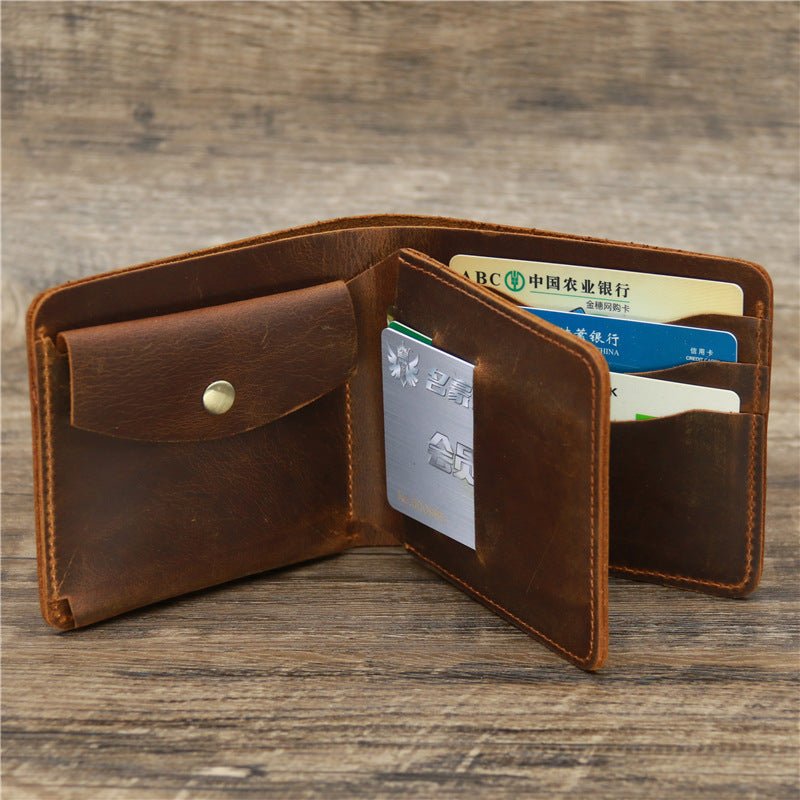 Men Crazy Horse Leather Money Card Bag Leather Wallet - Zambeel