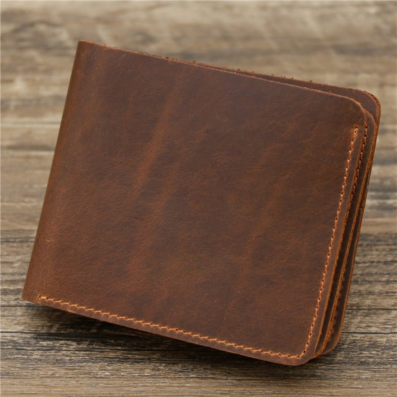 Men Crazy Horse Leather Money Card Bag Leather Wallet - Zambeel