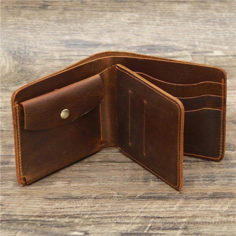 Men Crazy Horse Leather Money Card Bag Leather Wallet - Zambeel