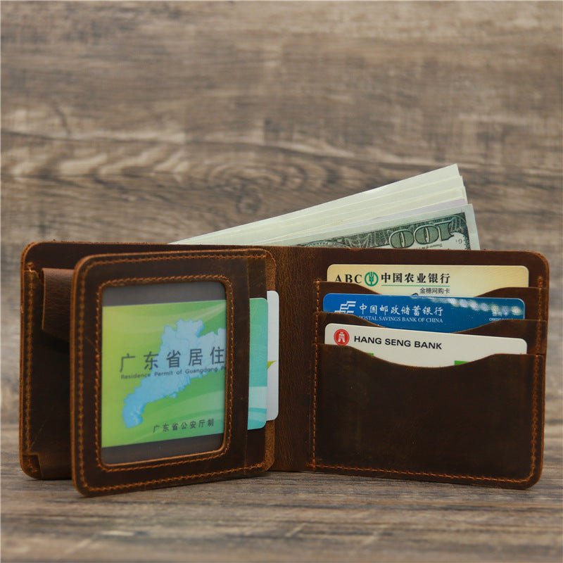 Men Crazy Horse Leather Money Card Bag Leather Wallet - Zambeel