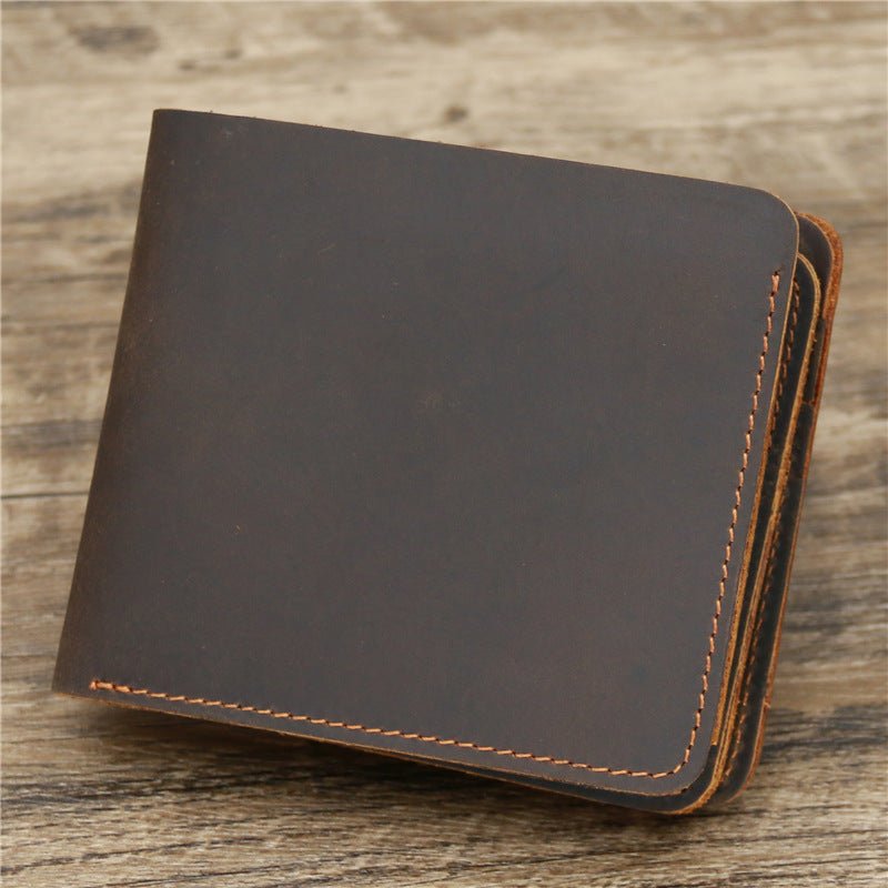 Men Crazy Horse Leather Money Card Bag Leather Wallet - Zambeel