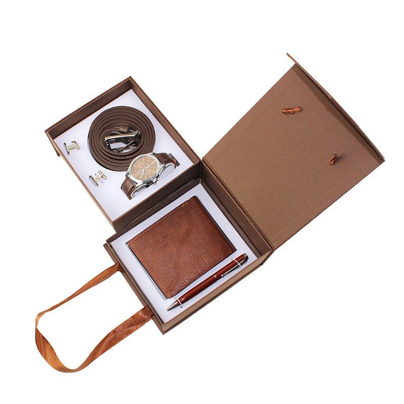 Men's Creative Packed Gift Box Watches Set Quartz Wrist Watch Belt Wallet Cufflinks Pen Suit Mens Christmas Valentine's Gifts - Zambeel