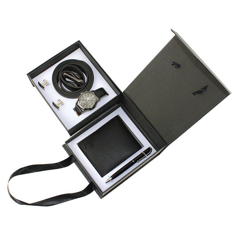 Men's Creative Packed Gift Box Watches Set Quartz Wrist Watch Belt Wallet Cufflinks Pen Suit Mens Christmas Valentine's Gifts - Zambeel