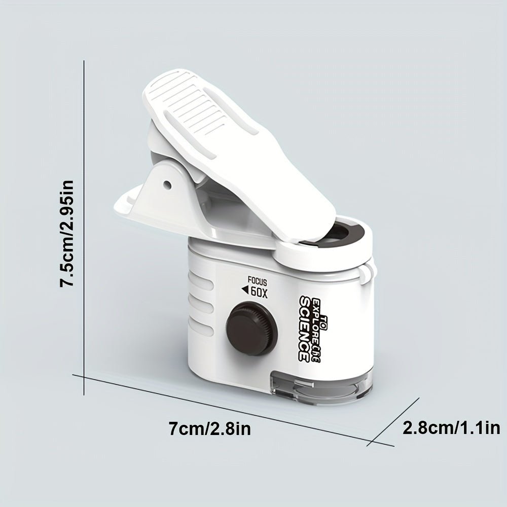 Mini Mobile Phone Microscope, 60x Pocket Microscope, Handheld Portable LED Lighted Magnification Endoscope With A Mobile Phone Adapter Clip - Zambeel
