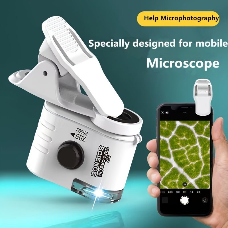Mini Mobile Phone Microscope, 60x Pocket Microscope, Handheld Portable LED Lighted Magnification Endoscope With A Mobile Phone Adapter Clip - Zambeel