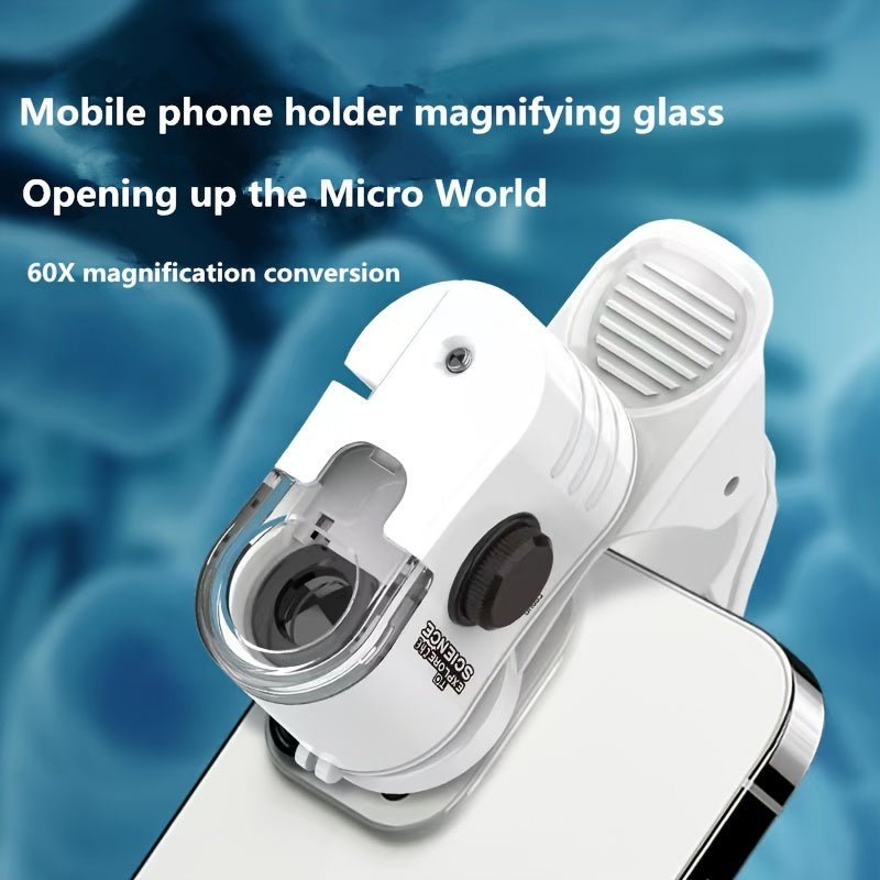Mini Mobile Phone Microscope, 60x Pocket Microscope, Handheld Portable LED Lighted Magnification Endoscope With A Mobile Phone Adapter Clip - Zambeel