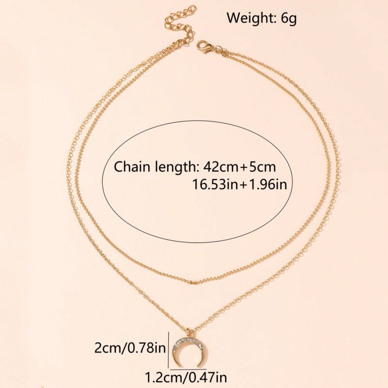 Moon Pendant Double - layer Necklace For Women Exaggerated And Personalized - Zambeel