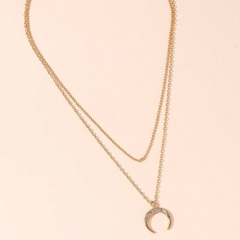 Moon Pendant Double - layer Necklace For Women Exaggerated And Personalized - Zambeel