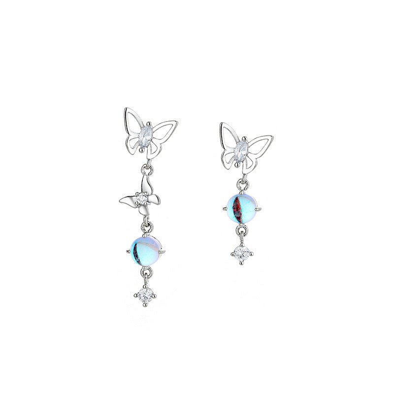 Moonstone Butterfly Earrings Long Light Luxury Asymmetric - Zambeel