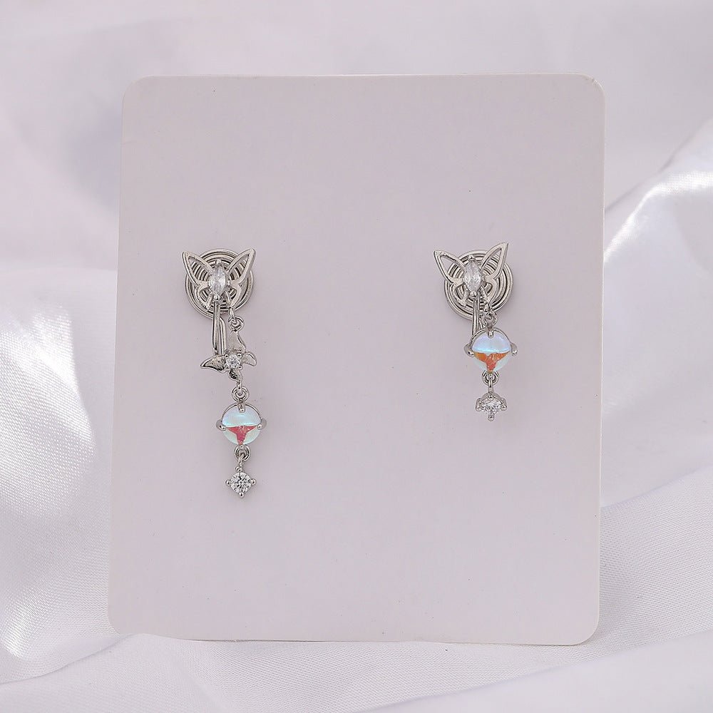 Moonstone Butterfly Earrings Long Light Luxury Asymmetric - Zambeel
