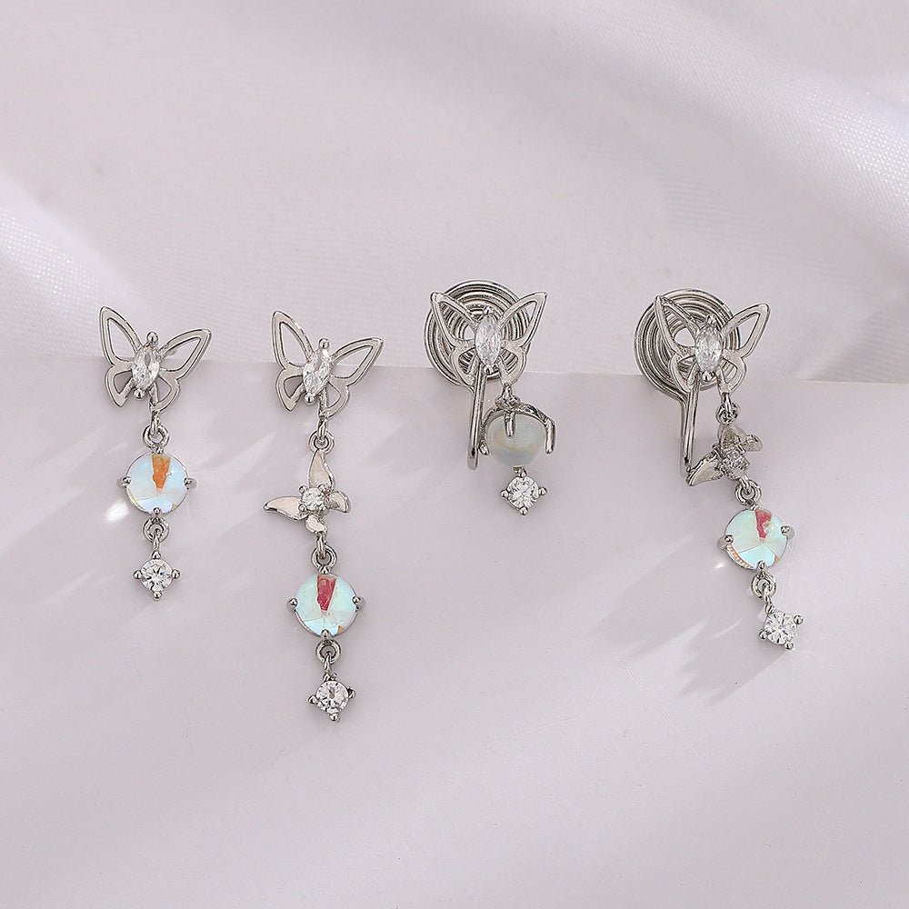 Moonstone Butterfly Earrings Long Light Luxury Asymmetric - Zambeel