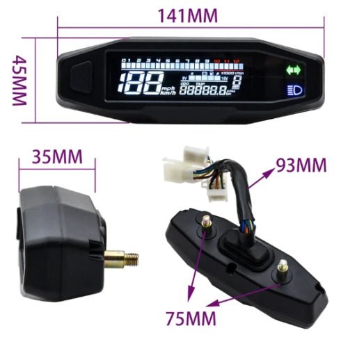 Motorcycle Mini HD Speedometer Speed Oil Gauge Adjustable LCD - Zambeel