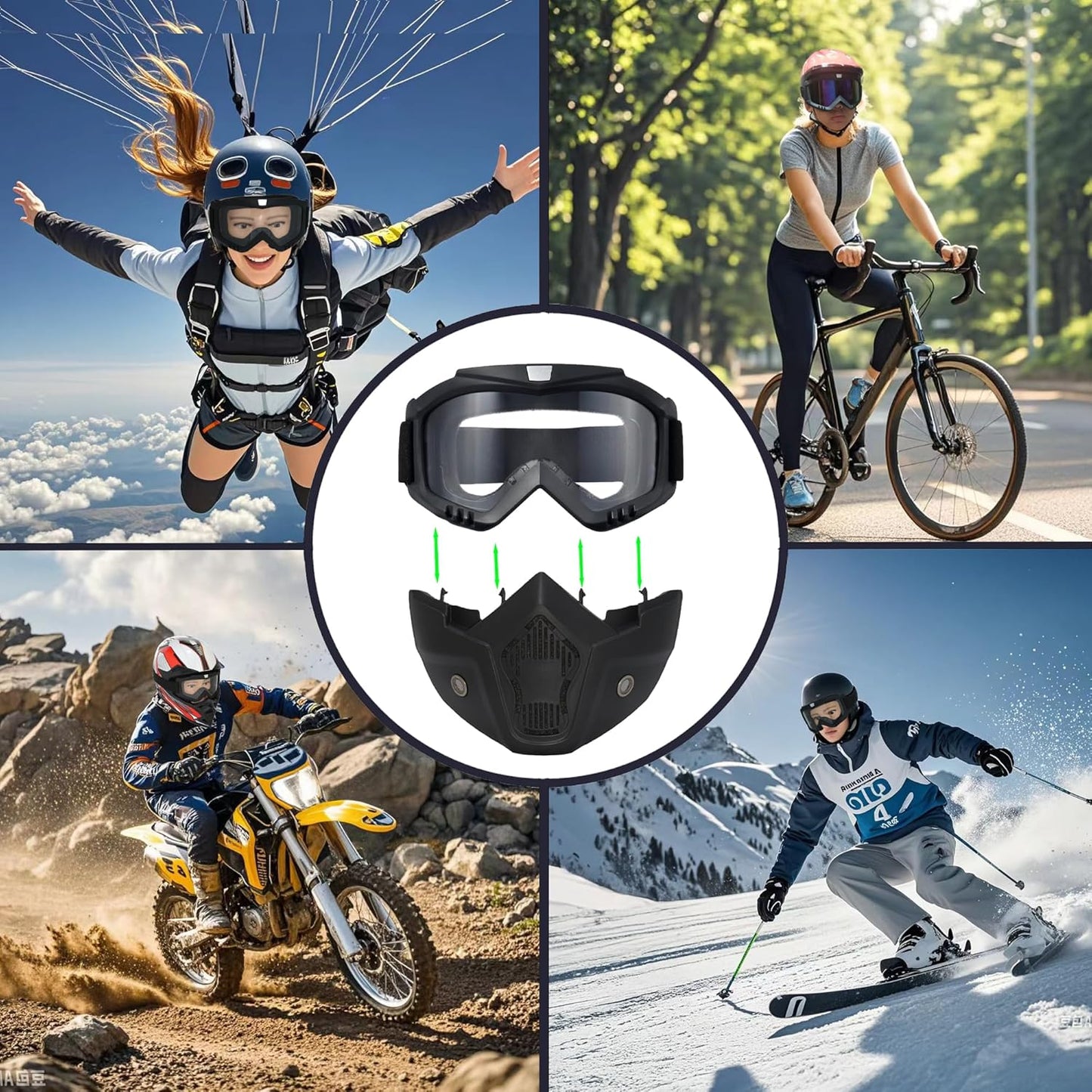 Motorcycle Riding Goggles With Detachable Face Mask - Zambeel