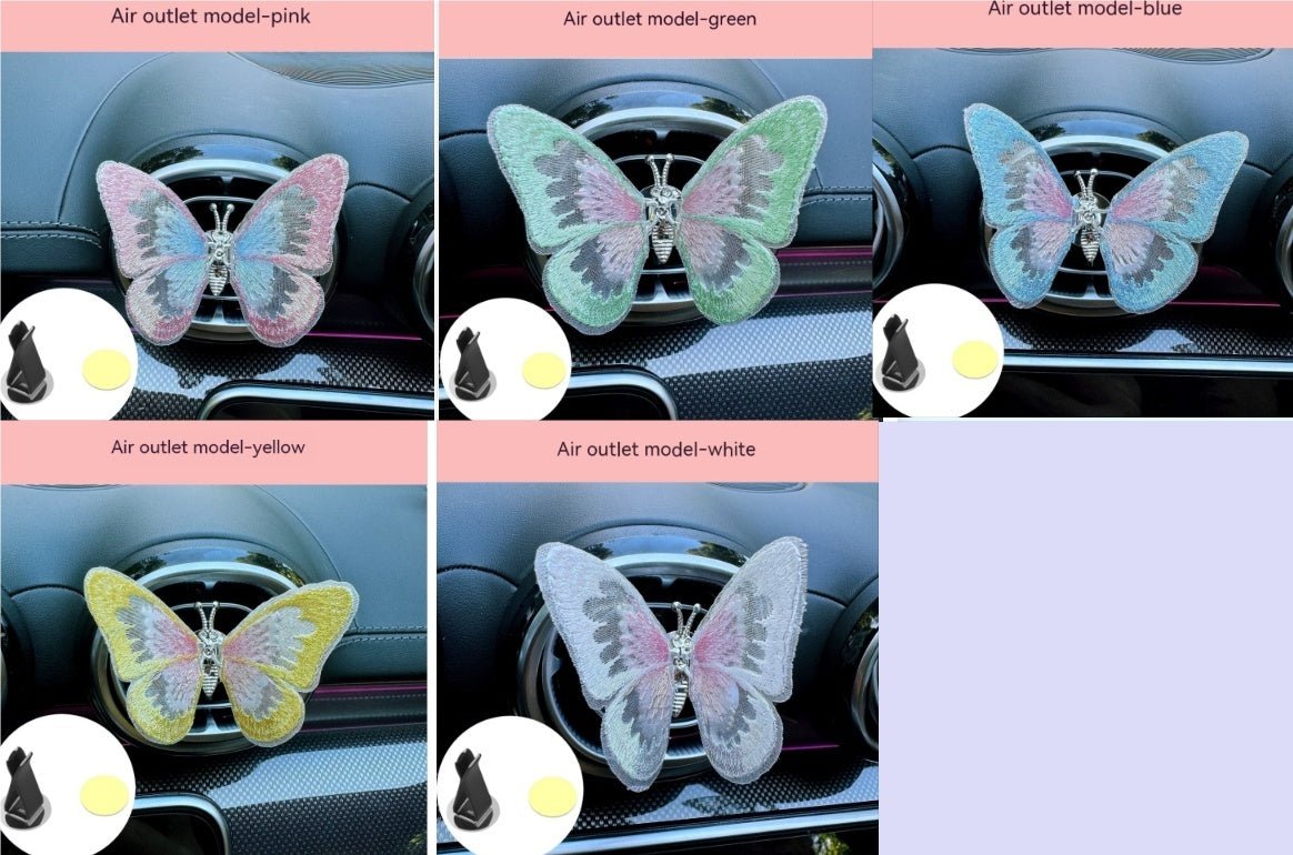 Moving Embroidery Butterfly Center Console Air Outlet Decoration Healing Series Car Accessories - Zambeel