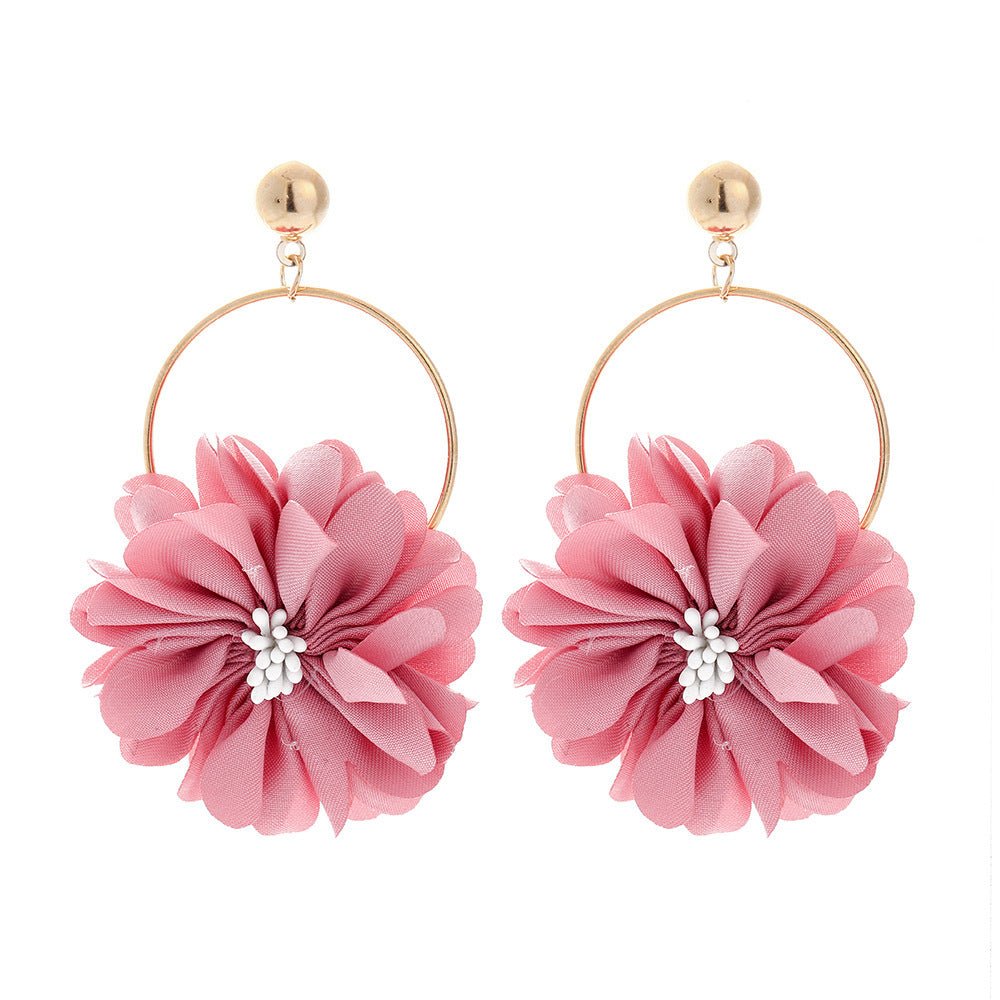 Multi - layer Chiffon Lace Flower Ear Ring - Zambeel