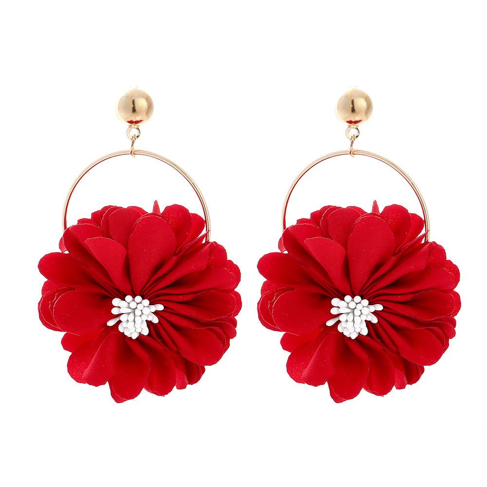 Multi - layer Chiffon Lace Flower Ear Ring - Zambeel