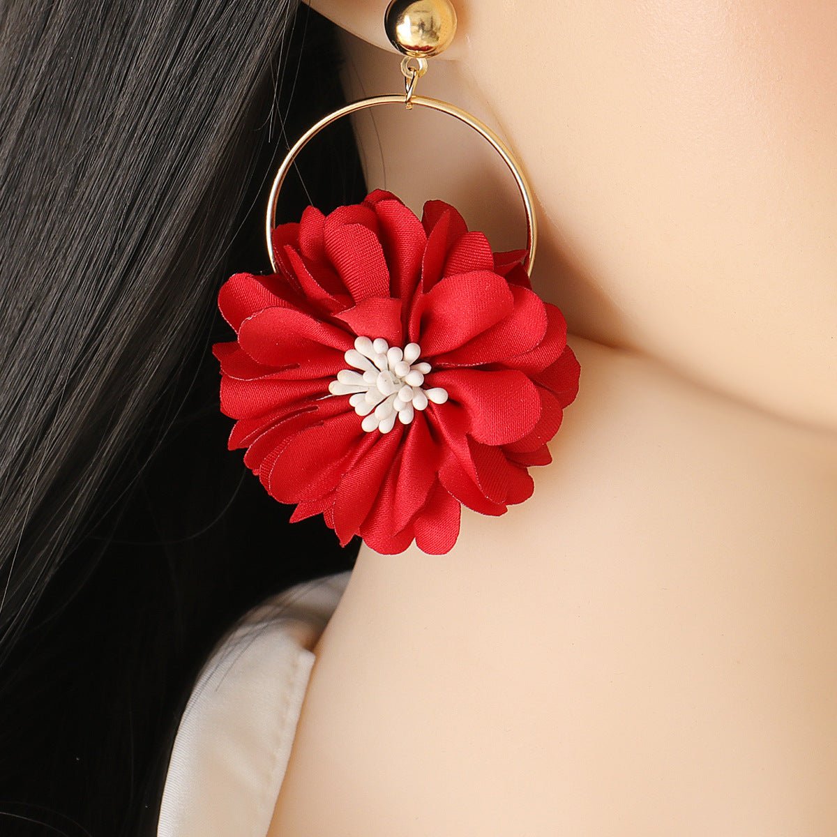 Multi - layer Chiffon Lace Flower Ear Ring - Zambeel