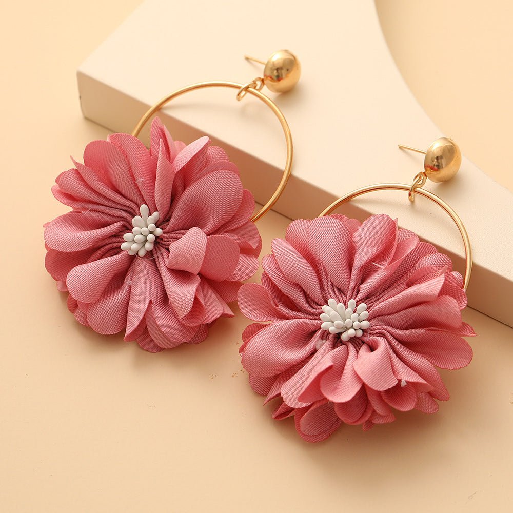 Multi - layer Chiffon Lace Flower Ear Ring - Zambeel