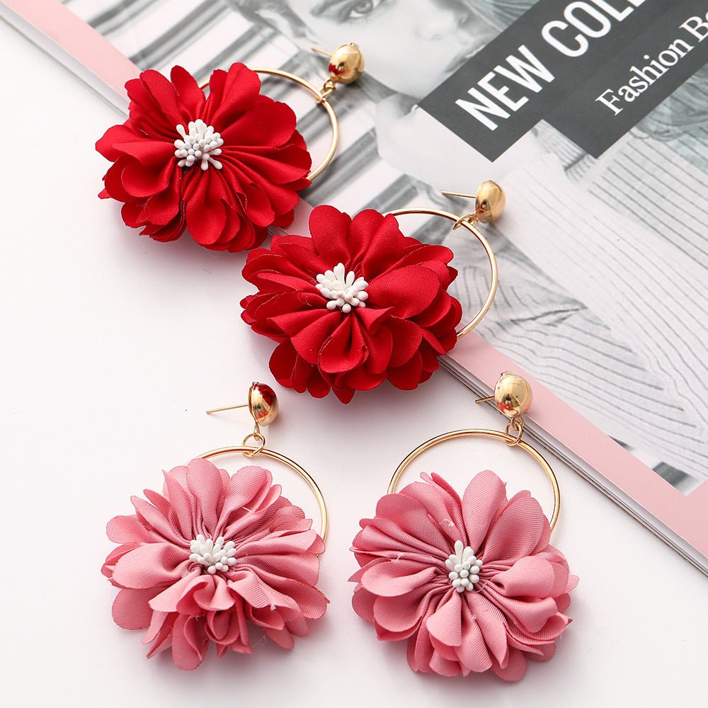 Multi - layer Chiffon Lace Flower Ear Ring - Zambeel