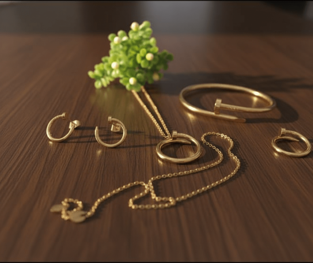 Nail Shape Gold Jewelry Set - Zambeel