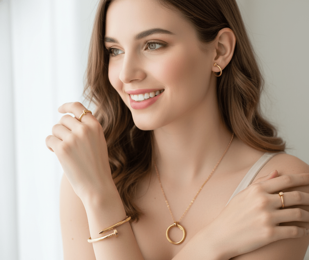 Nail Shape Gold Jewelry Set - Zambeel