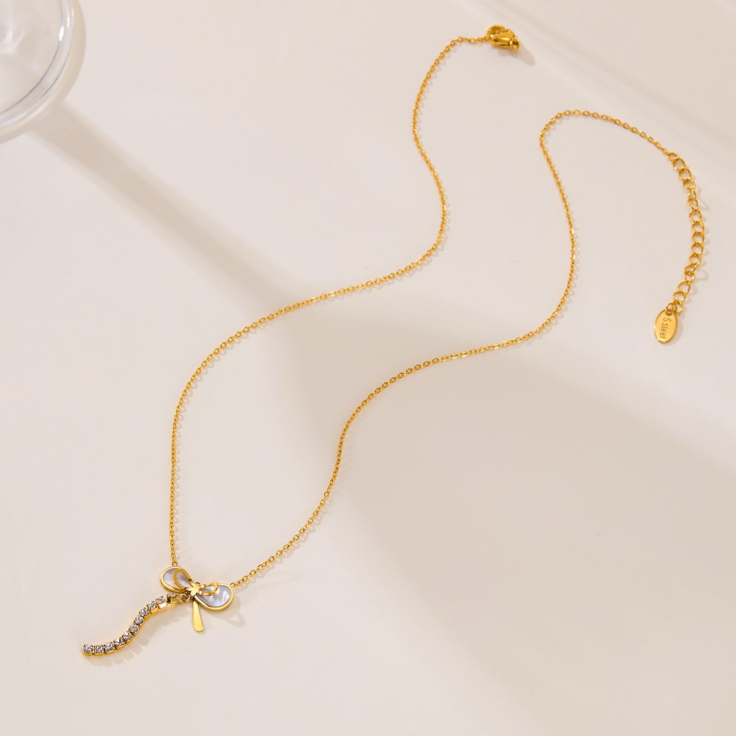 Necklace Female Titanium Steel Mother Shell Bow Tassel - Zambeel