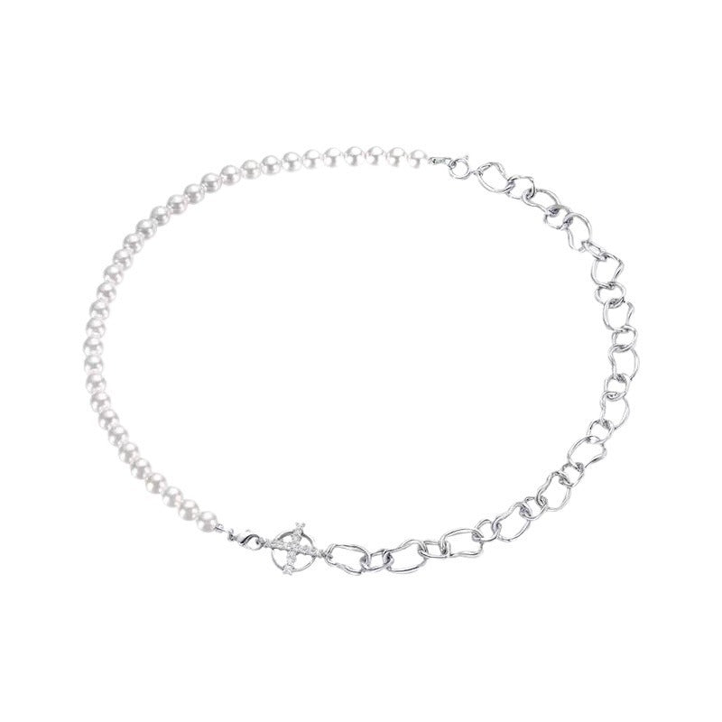 New Hoop And Pearl Chain Stitching Necklace For Women - Zambeel