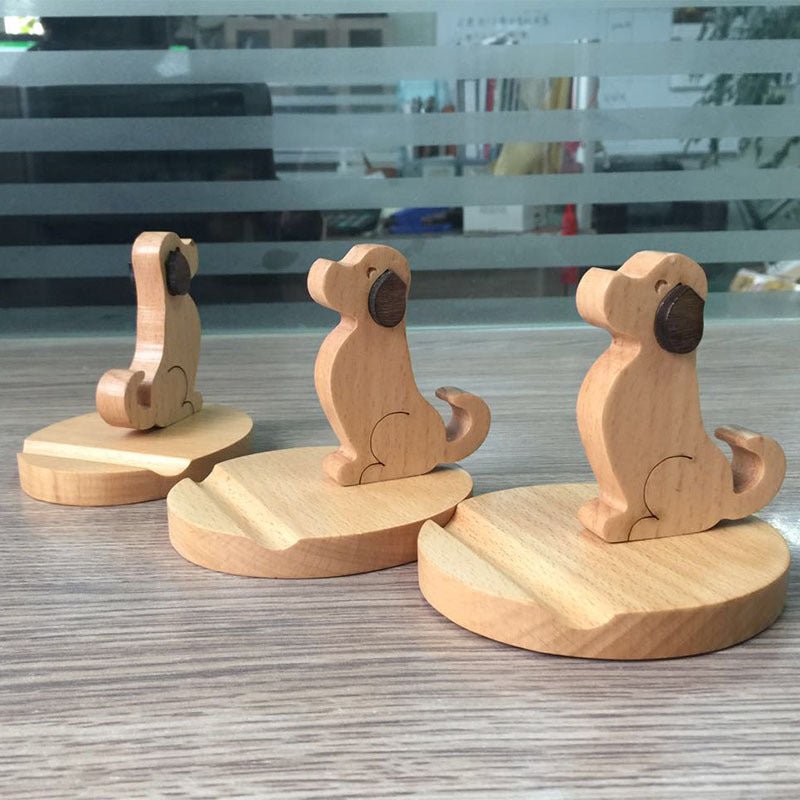 New Wooden Phone Bracket Cartoon Puppy Solid Wood Mobile Phone Holder Desktop Universal Mobile Phone Holder - Zambeel