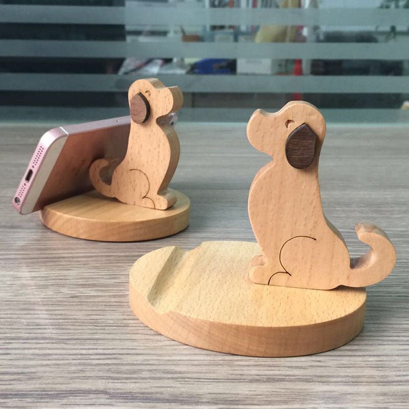 New Wooden Phone Bracket Cartoon Puppy Solid Wood Mobile Phone Holder Desktop Universal Mobile Phone Holder - Zambeel