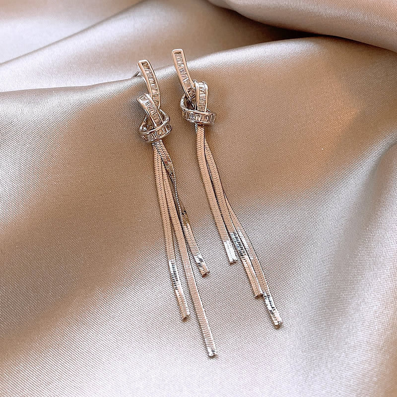 Niche Long Fringe Earrings Female Knot - Zambeel